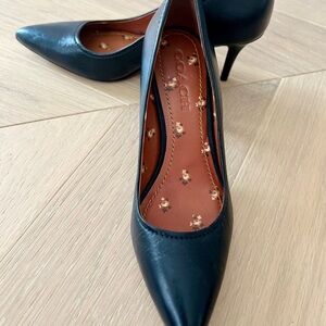 Coach Black Leather Pointed Toe Heels